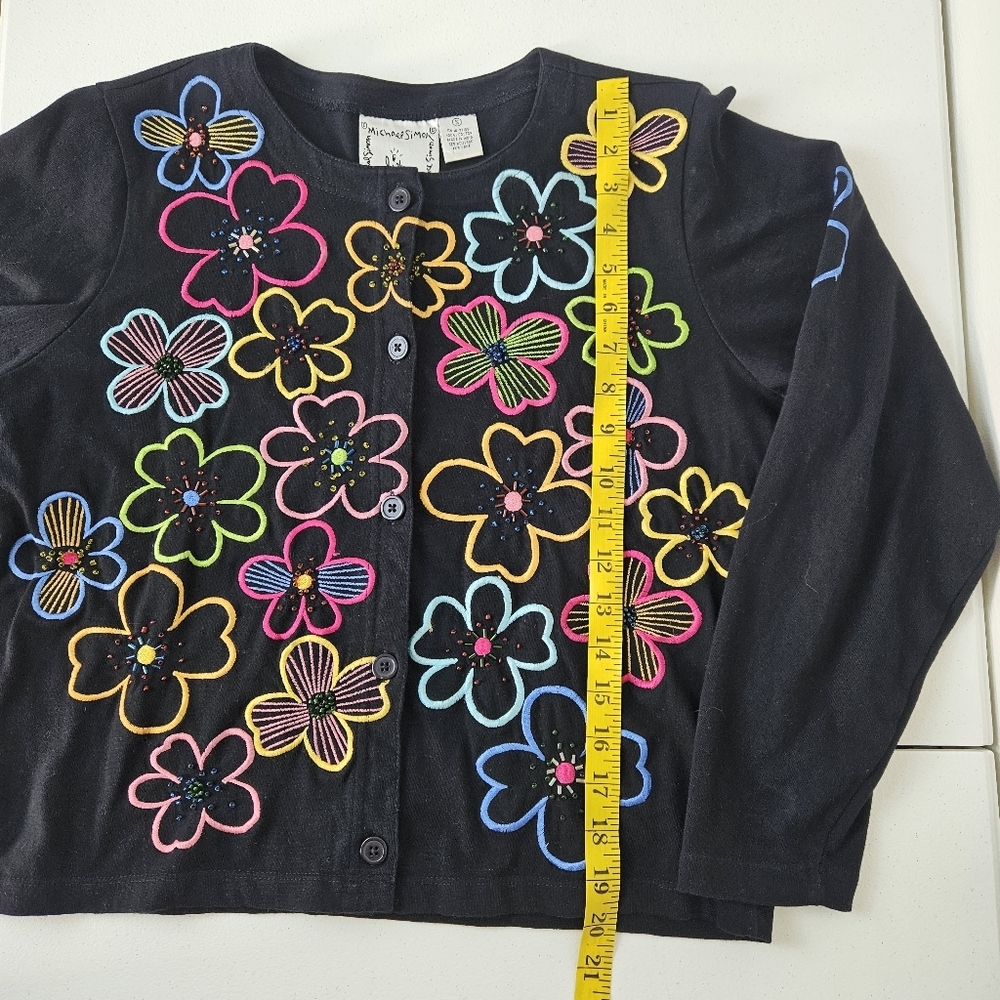 VTG Michael Simon Lite Beaded Floral Cotton Cardigan Grandmacore Novelty Small - Picture 6 of 8